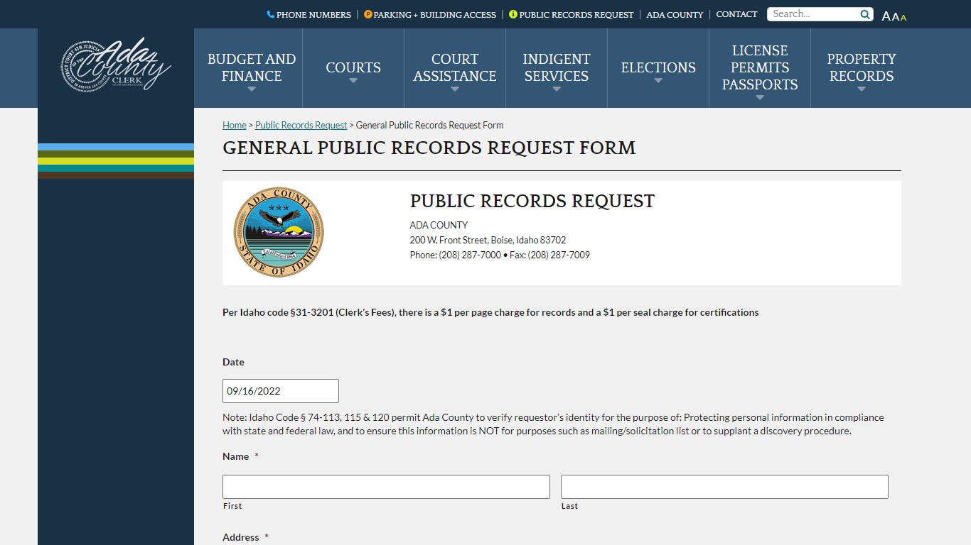 General Public Records Request Form - Ada County Clerk