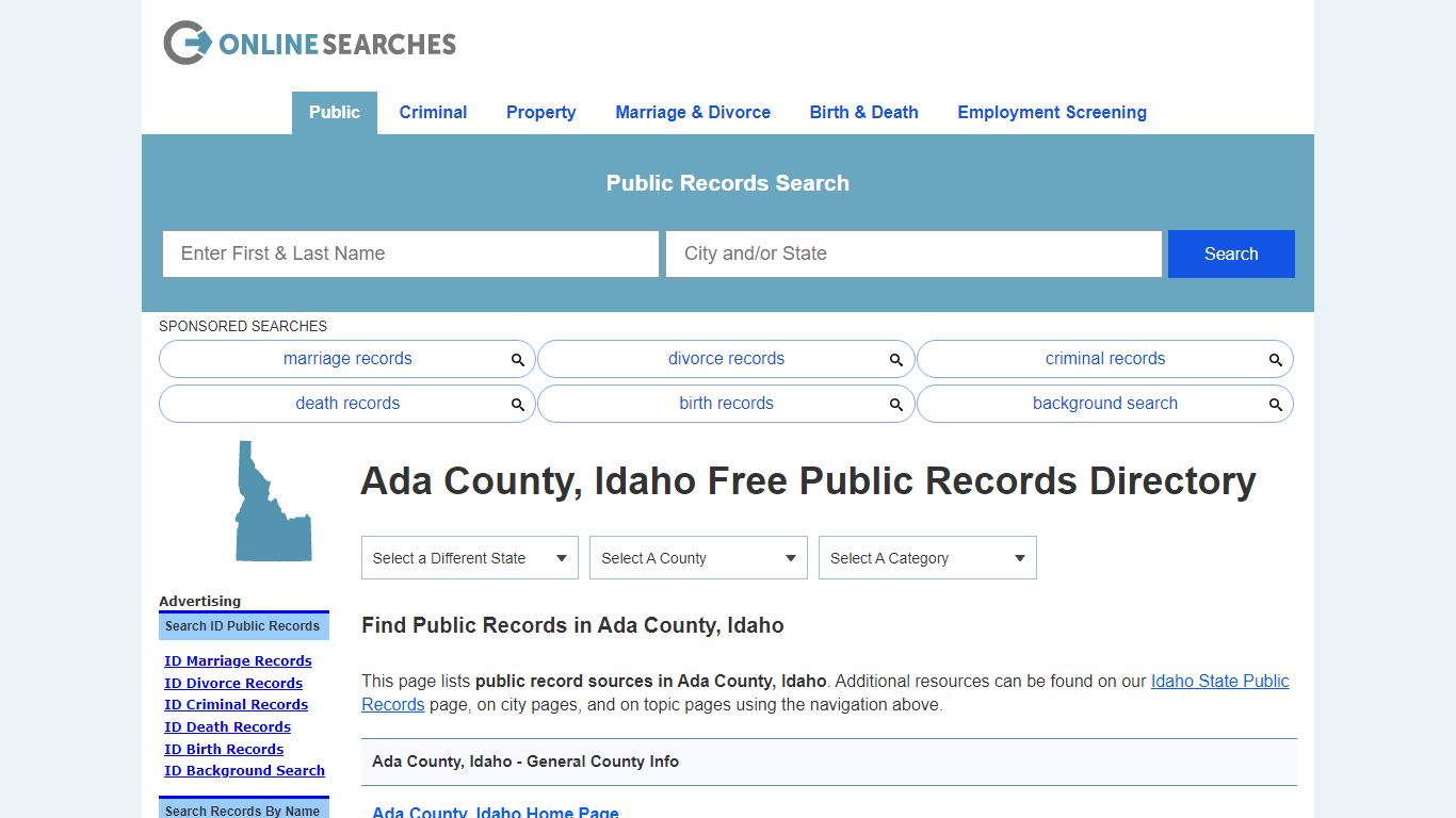 Ada County, Idaho Public Records Directory - OnlineSearches.com